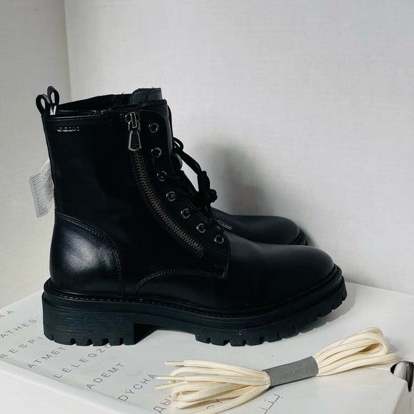 💚 GEOX: LEATHER Combat-style boots with treaded lug sole, side zip closure. - Picture 2 of 11